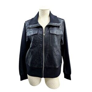 LIVERPOOL LOS ANGELES Women's L Crackle Collared Bomber‎ Jacket Zip Up EUC Black